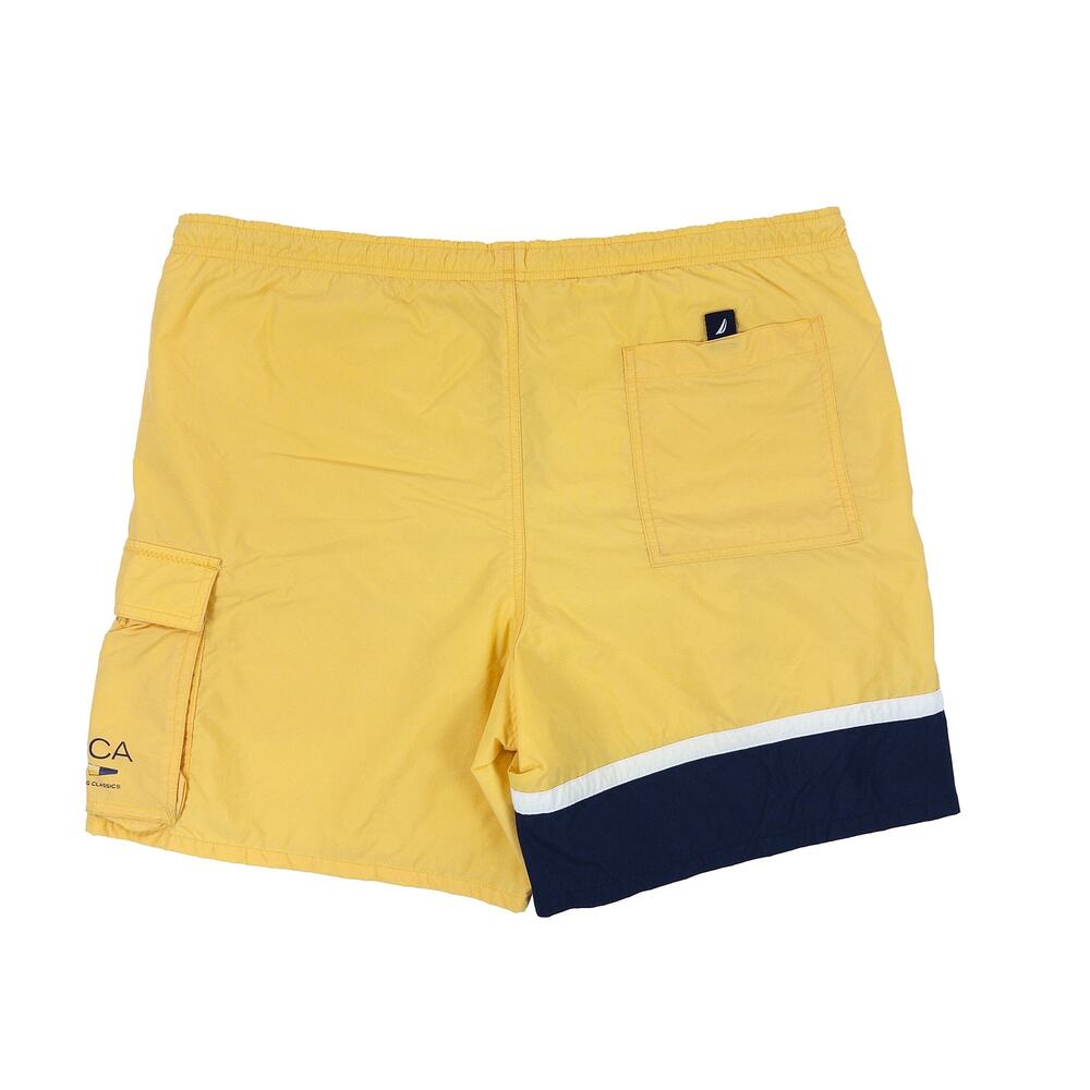 Nautica Swim Trunks Mens M Yellow Navy Colorblock VTG Y2K Board Shorts Lined - Picture 3 of 12